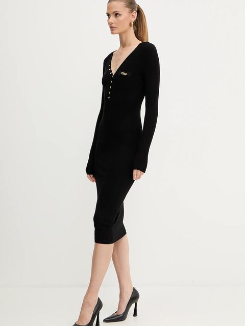 Elisabetta Franchi sukienka z dodatkiem jedwabiu kolor czarny mini dopasowana AM10B56E2 - zdjęcie produktu nr 2