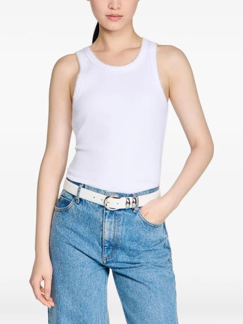 SANDRO ribbed beaded top - White