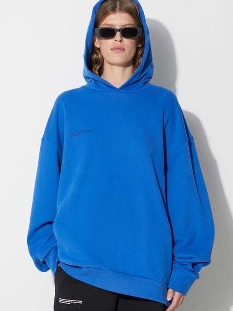 Pangaia bluza bawełniana kolor niebieski z kapturem z nadrukiem