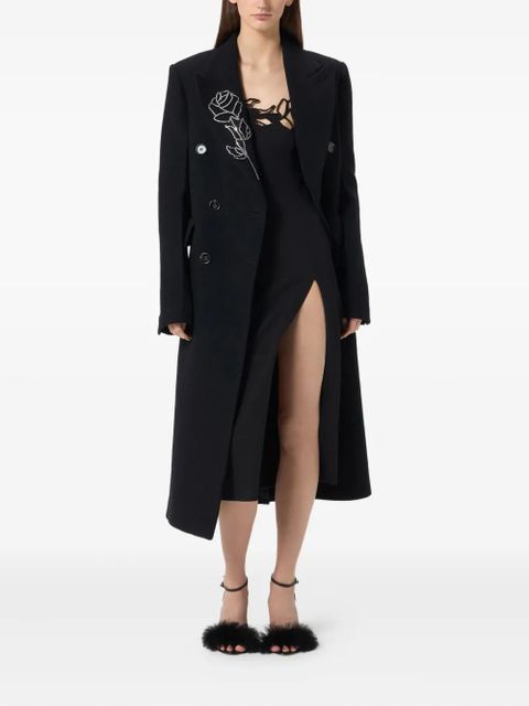 Blumarine double-breasted floral-embroidered coat - Black