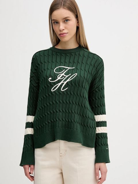 Tommy Hilfiger sweter bawełniany damski kolor zielony WW0WW47633 - zdjęcie produktu nr 1
