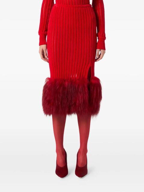 Blumarine ribbed-kit midi skirt - Red