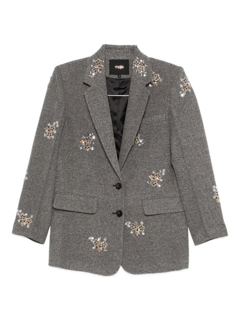 Maje floral-embroidered blazer - Grey