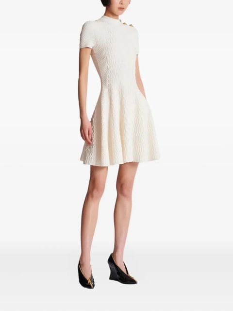 Balmain textured -knit flared mini dress - White