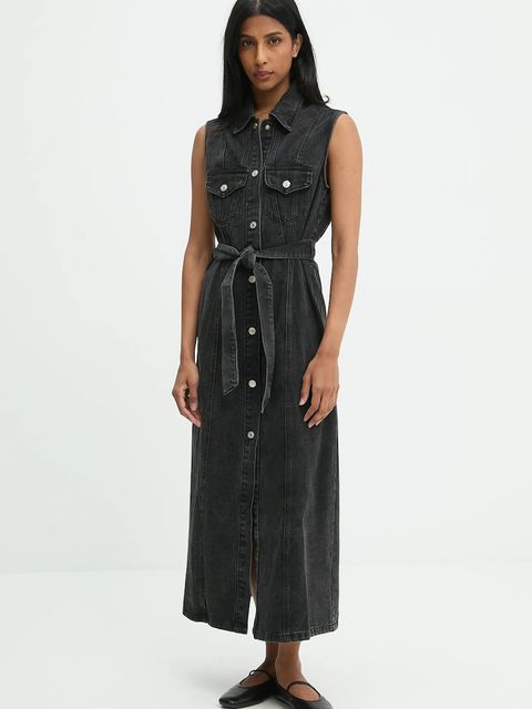 Answear.LAB sukienka jeansowa kolor czarny maxi prosta - zdjęcie produktu nr 1