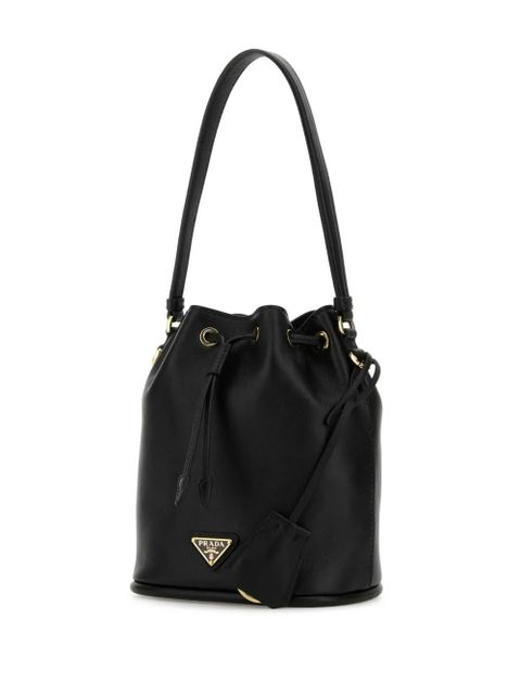 Prada enamel triangle bucket bag - Black