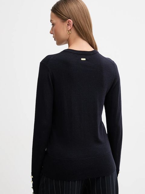 Barbour sweter z wełną CARLBY damski kolor granatowy lekki LKN1686