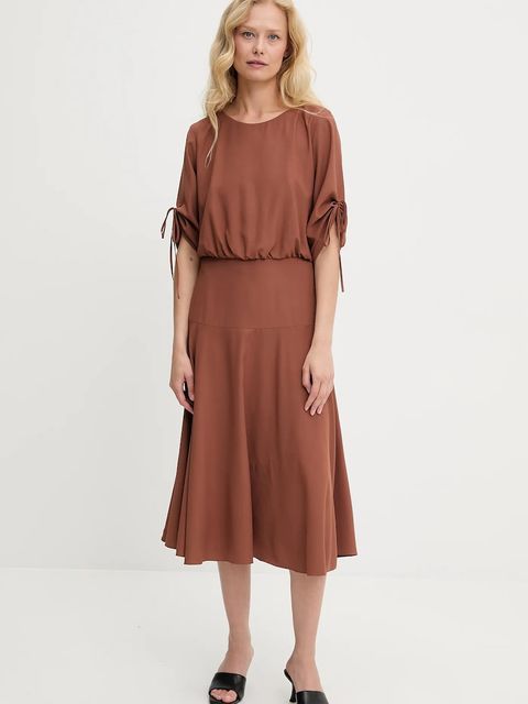 Answear.LAB sukienka kolor brązowy midi rozkloszowana