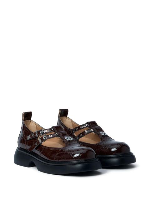 GANNI Butterfly crocodile-effect buckle loafers - Brown