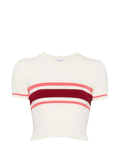 Self-Portrait striped ribbed-knit T-shirt - Neutrals - zdjęcie produktu nr 1
