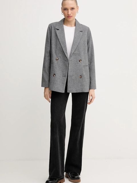 Pepe Jeans marynarka z domieszką wełny kolor szary dwurzędowa wzorzysta PL4024351