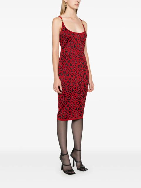 Versace leopard lurex midi dress - Red