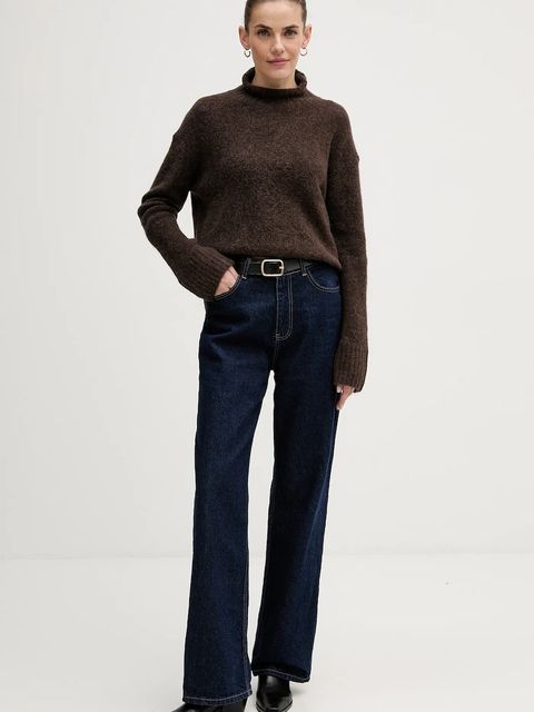 Mos Mosh sweter z dodatkiem wełny Erim damski kolor brązowy ciepły z golfem 175400