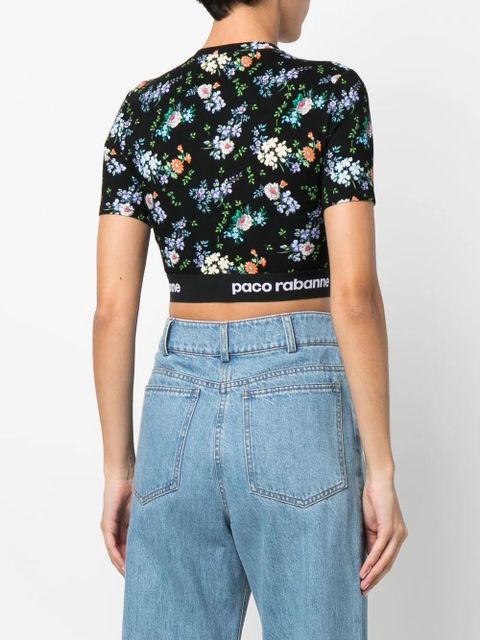 Rabanne floral-print crop-top - Black