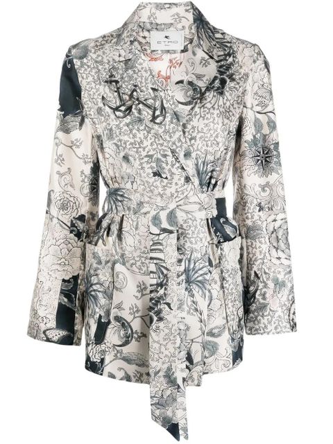 ETRO graphic-print belted silk jacket - White - zdjęcie produktu nr 1