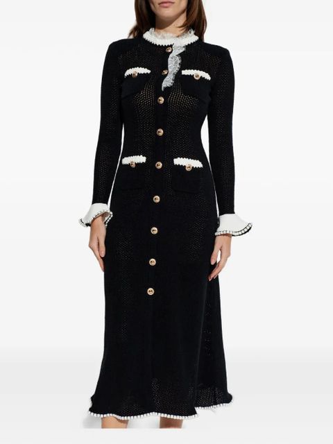 Self-Portrait buttoned crochet midi dress - Black