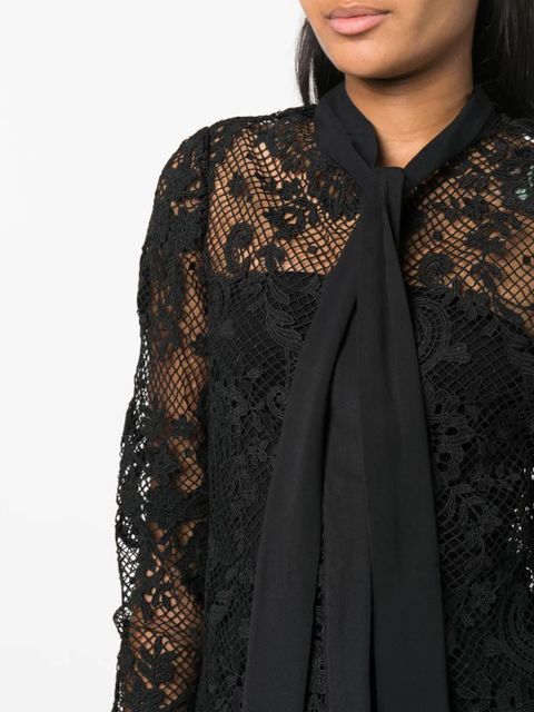 Self-Portrait pussy-bow lace shirt - Black