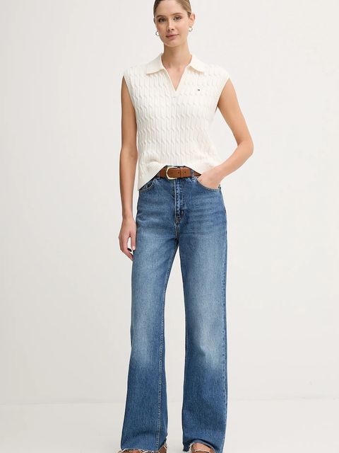 Tommy Hilfiger kamizelka bawełniana damski kolor biały lekki WW0WW45655 - zdjęcie produktu nr 2