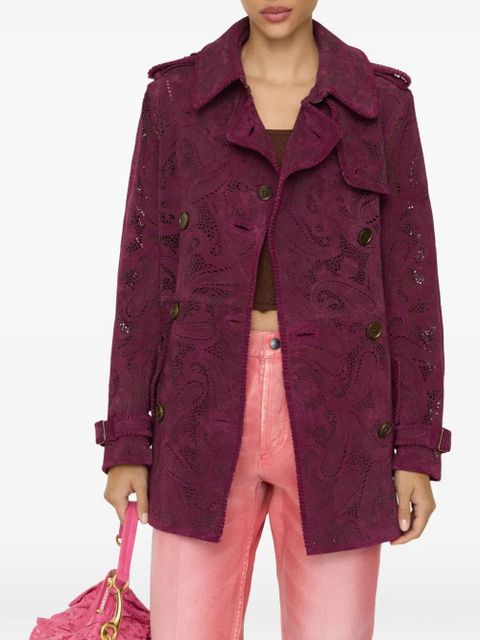 Burberry short paisley suede Foxfield trench coat - Purple