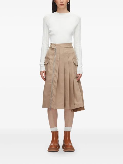 3.1 Phillip Lim zip-pleated cotton midi skirt - Neutrals