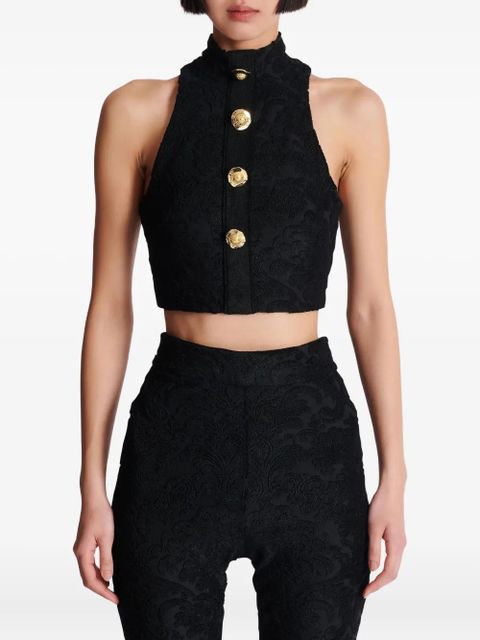 Balmain baroque-pattern buttoned top - Black