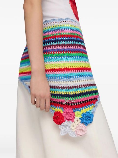 GANNI striped crochet-knit scarf - Blue