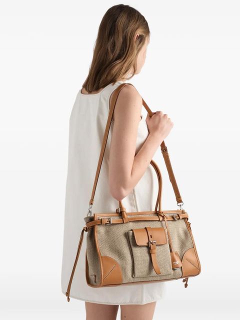 Prada Bonnie linen and leather tote bag - Neutrals - zdjęcie produktu nr 2