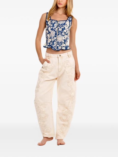 Agua By Agua Bendita Fallon distressed floral-embroidery jeans - Neutrals - zdjęcie produktu nr 1