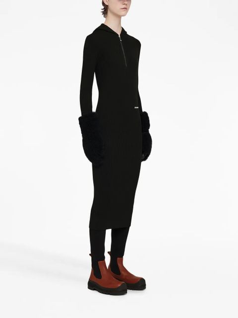 Jil Sander ribbed-knit hooded midi dress - Black - zdjęcie produktu nr 2