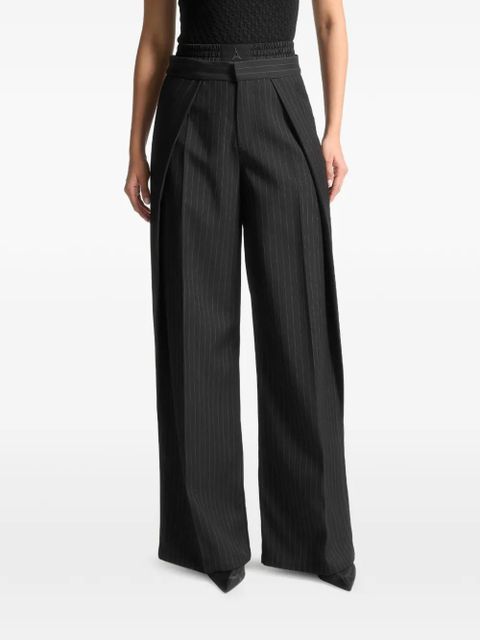 Manière De Voir Sofia satin-waistband pinstripe trousers - Black - zdjęcie produktu nr 2