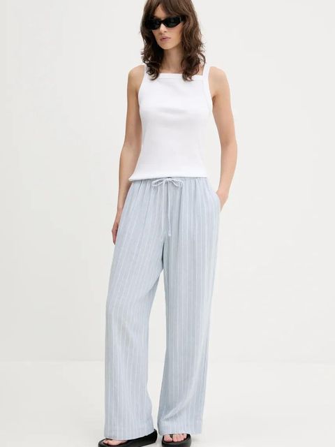 Abercrombie & Fitch spodnie lniane damskie kolor niebieski szerokie high waist KI156-5205 - zdjęcie produktu nr 2