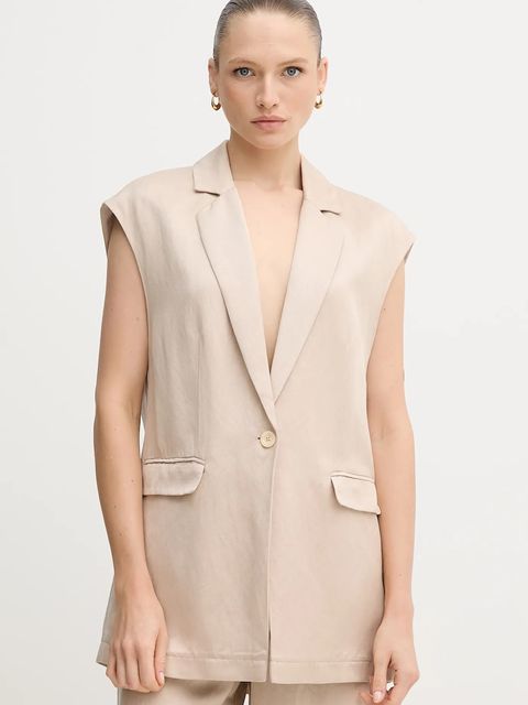 Marc Aurel kamizelka z domieszką lnu kolor beżowy jednorzędowa 3936-1000-93438 - zdjęcie produktu nr 1