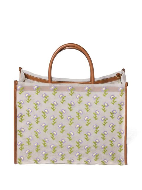 Miu Miu embroidered mesh shopping bag - White