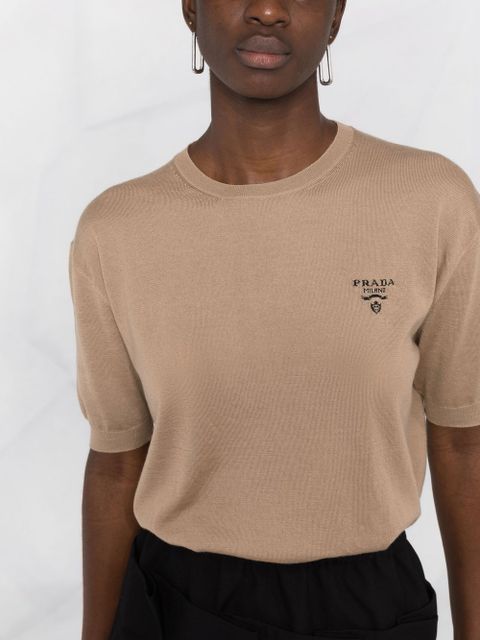 Prada embroidered-logo knit top - Brown