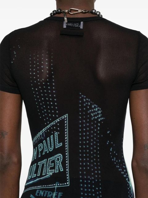 Jean Paul Gaultier Pigalle-print mesh mini dress - Blue