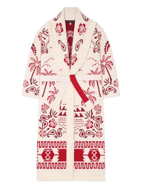 Alanui palm-tree pattern fringe coat - 0F25-Chalk-Ruby - zdjęcie produktu nr 1