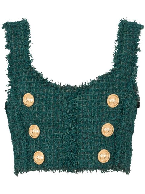 Balmain 6-Buttons tweed cropped top - Green - zdjęcie produktu nr 1