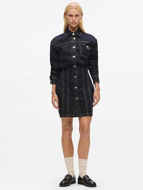 Karl Lagerfeld sukienka jeansowa IKON kolor granatowy mini prosta A4W13019 - zdjęcie produktu nr 1