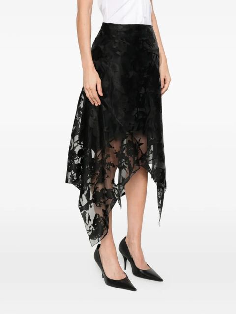 Alexander McQueen flower devoré asymmetric skirt - Black