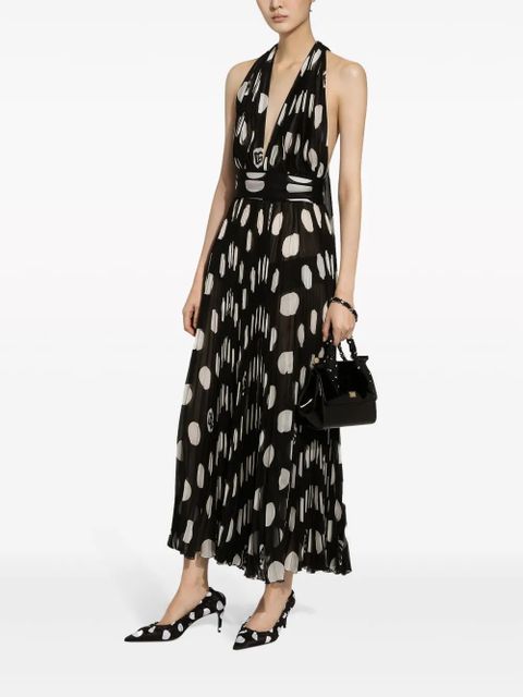 Dolce & Gabbana polka-dot pleated midi dress - Black