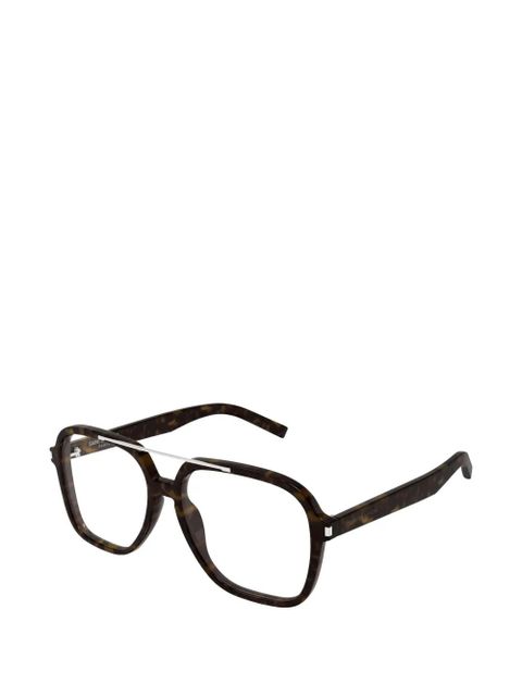Saint Laurent Eyewear tortoiseshell-effect pilot-frame glasses - Brown - zdjęcie produktu nr 2