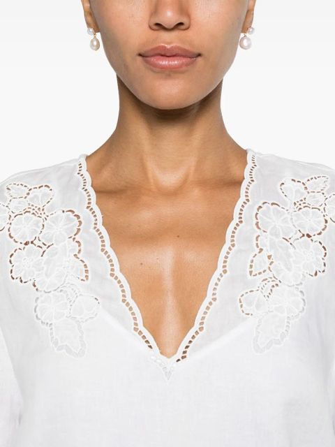 TWINSET floral-embroidered linen blouse - White