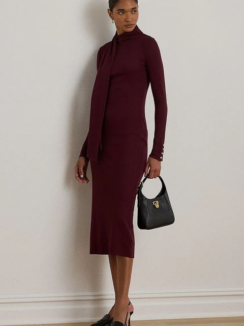 Lauren Ralph Lauren sukienka kolor bordowy midi dopasowana 200P03733 - zdjęcie produktu nr 1