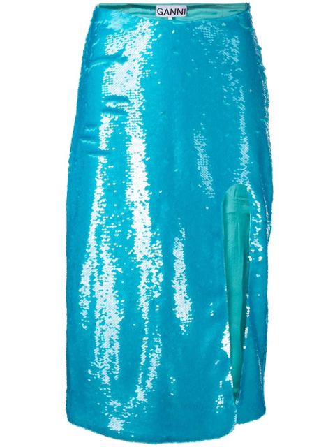 GANNI sequin-embellished midi skirt - Blue - zdjęcie produktu nr 1