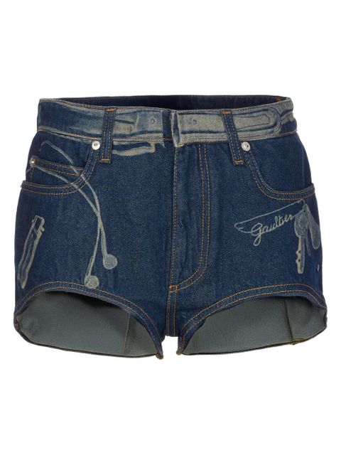 Jean Paul Gaultier denim printed mini shorts - Blue - zdjęcie produktu nr 1