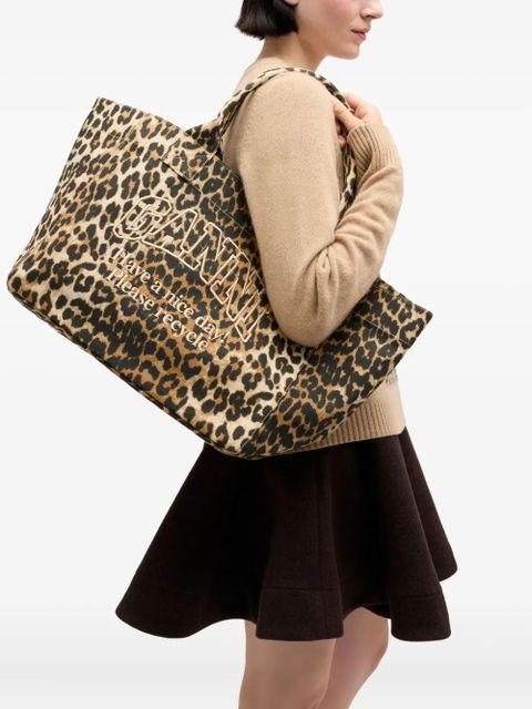 GANNI leopard print zip tote bag - Neutrals - zdjęcie produktu nr 2