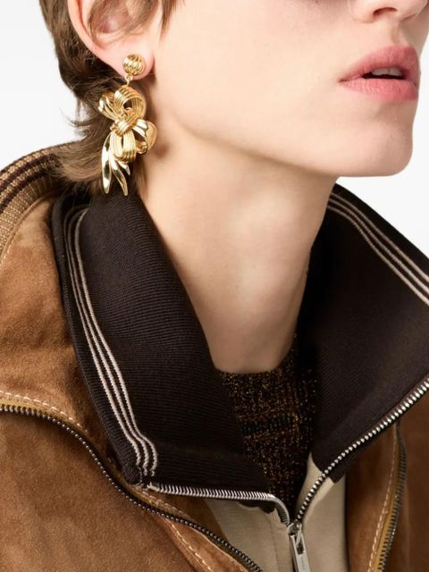 Miu Miu knitted-cuffs zip-front sweatshirt - Brown