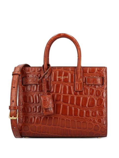 Saint Laurent Sac de Jour Nano crocodile-effect leather tote bag - Brown - zdjęcie produktu nr 1