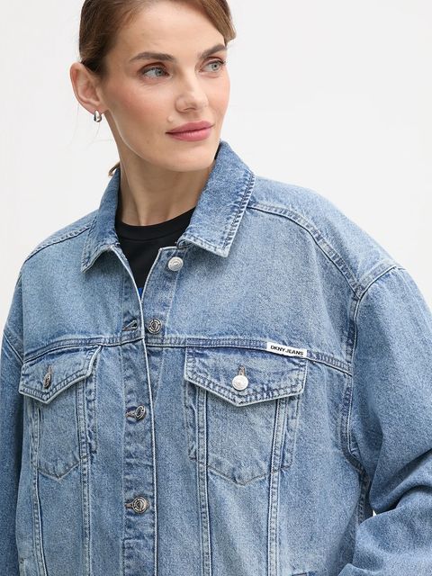 Dkny kurtka jeansowa kolor niebieski przejściowa DJ5J6201