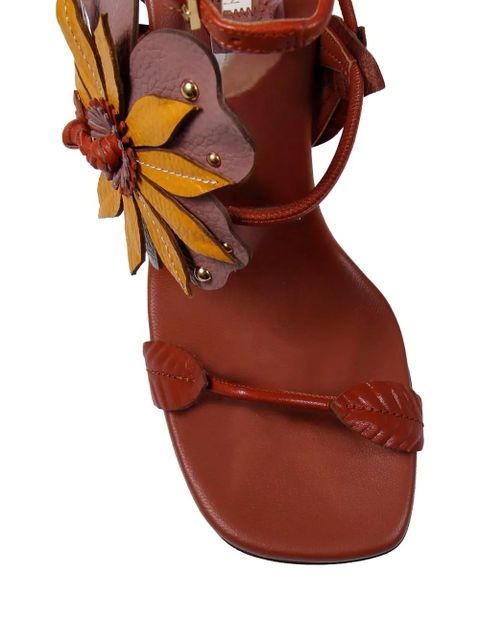 ZIMMERMANN Brightside floral-appliqué leather sandals - Brown